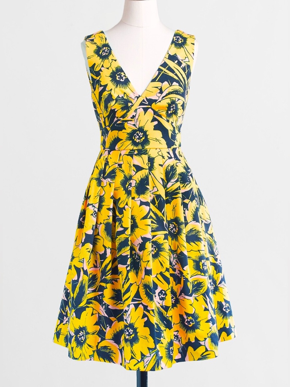 J. Crew Floral Pique Yellow and Navy Dress